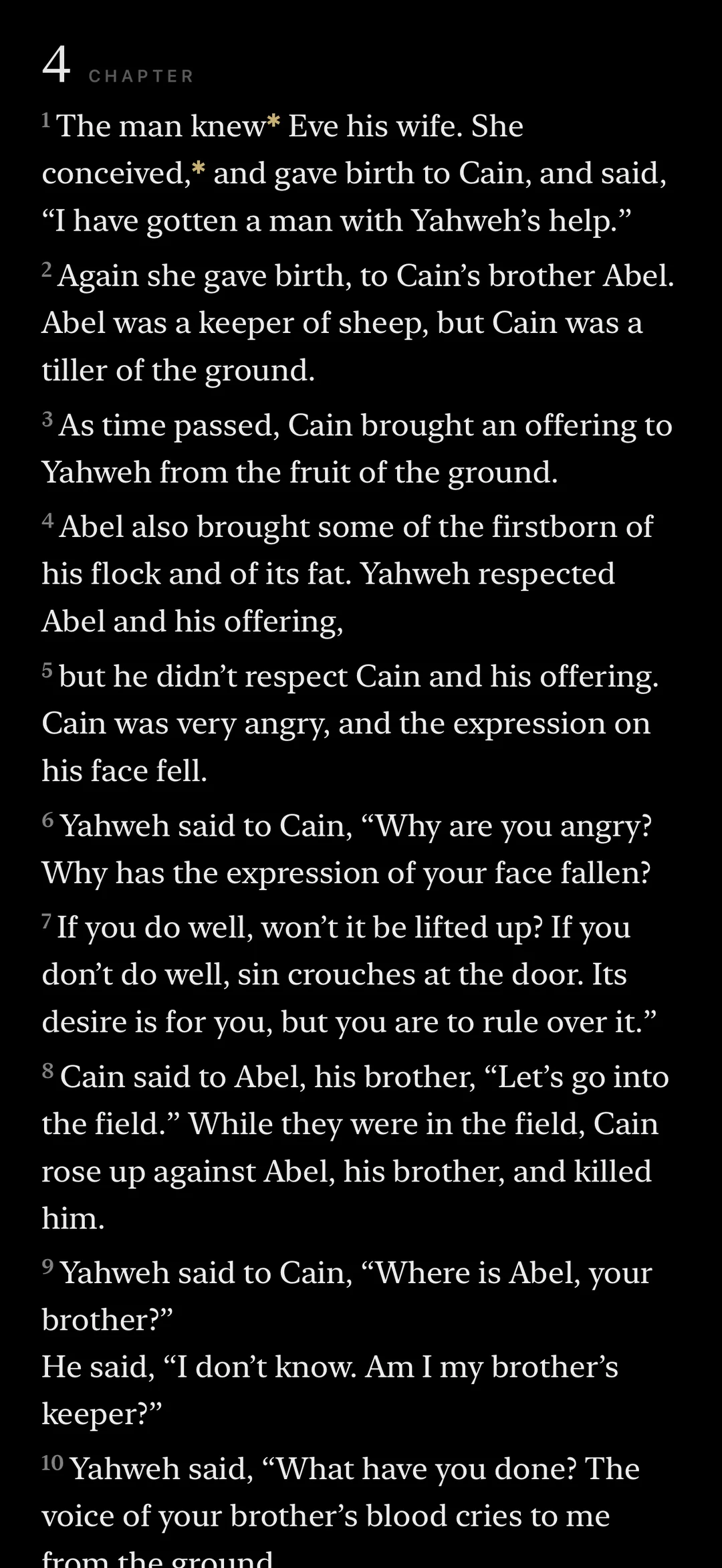 Reading Genesis in the dark theme