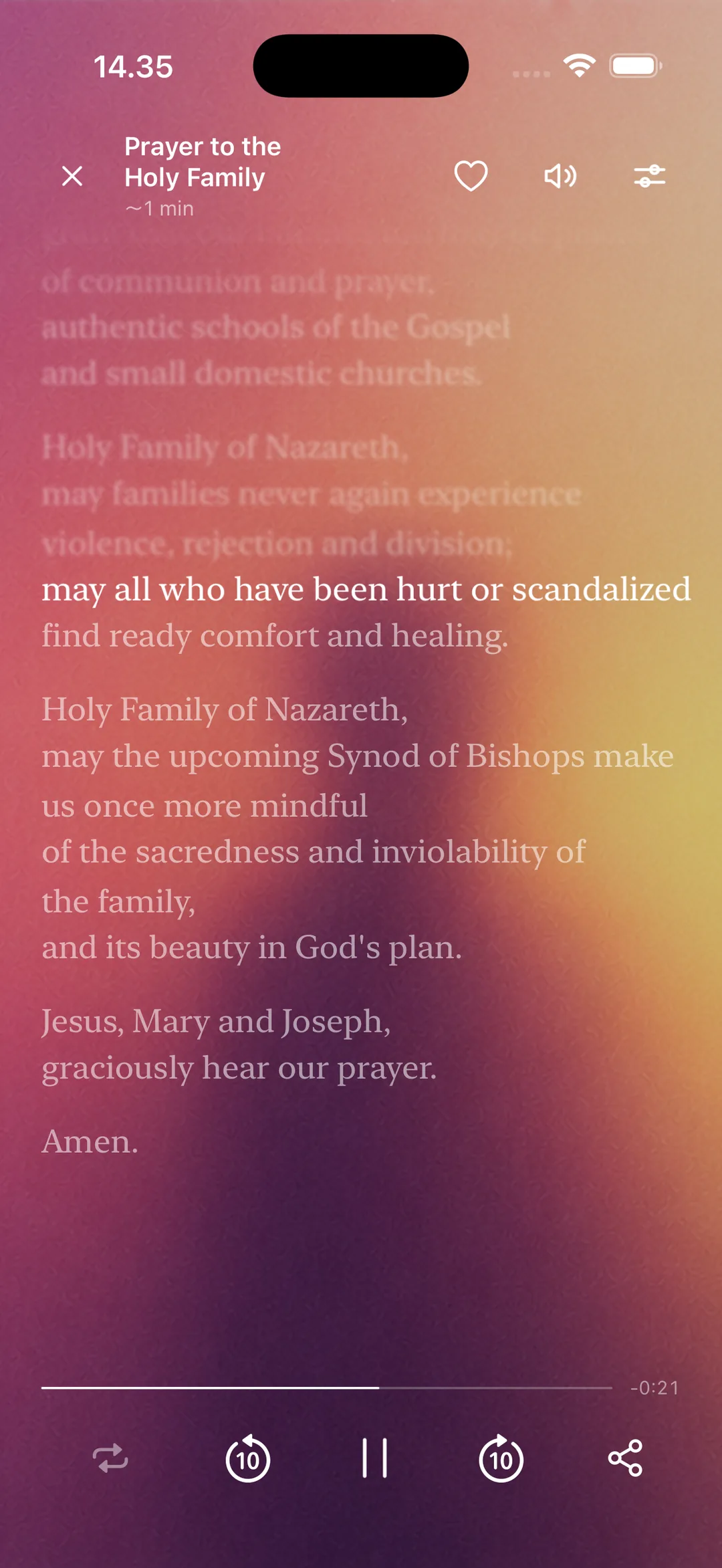 Praying along as the words light up, ending in Amen
